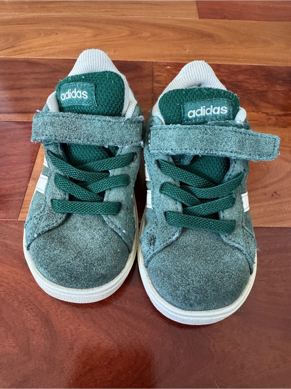 adidas Kids Green Suede & Mesh Hook-and-Loop Sneakers
